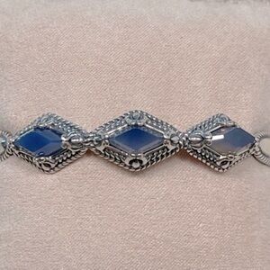Carolyn Pollack Dark Blue Agate Kite-Set 3-Stone Sterling Silver Cuff Br…